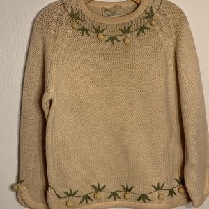 Women’s Vintage Campus Casuals sweater with embroidered detailing and poms sz M